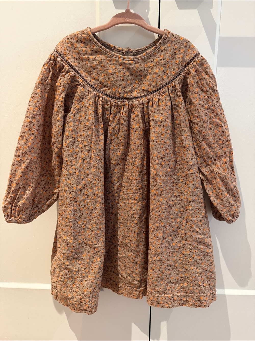 Zara Girls' Floral Long-Sleeve Dress in Brown